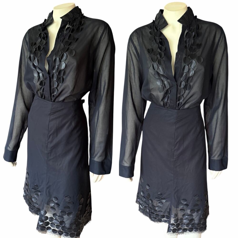 Akris Punto Black Leather AppliquΓ© Sheer Top & Skirt Set Designer Avant Garde